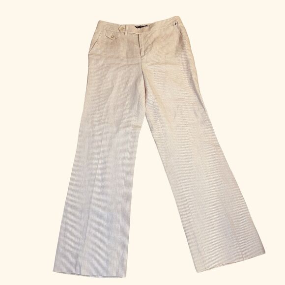 Lauren Ralph Lauren Linen Pink Stripe Pants Women's PETITE Size 6P Pocket Chic - Picture 1 of 4